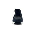 Front view of Renato Garini EX34 blue wedge sneaker with sparkling toe panels, dark laces, a side zipper and contrasting white sole