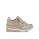 Renato Garini EX50 beige wedge sneaker with textured panels, side zipper and gold-tone heel trim, side profile