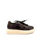 Renato Garini EX58 croc-embossed platform sneaker in brown with lace-up closure and contrast cream platform sole