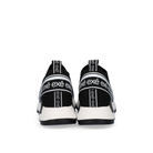 Rear view of Renato Garini EX9210 black slip-on sneakers with lettered heel bands and pull tabs