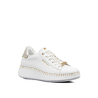 Renato Garini EX96 white platform sneaker at a three-quarter angle showing decorative lace accent and gold-tone stitching