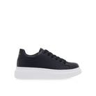 Renato Garini RG2101 lace-up platform sneaker in black with snake-textured panels, with a thick white sole, side profile
