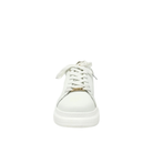 Renato Garini RG2101 lace-up platform sneaker in white with a gold-tone textured heel panel, with a thick white sole, front view