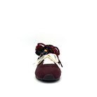 Burgundy: Renato Garini Roma-601 pom-pom lace fashion sneaker in burgundy suede with pom-pom and charm lace detail, side view