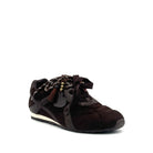 Dark Brown: Renato Garini Roma-611 retro runner sneaker in dark brown suede and leather with tassel lace charm and rope laces, side view