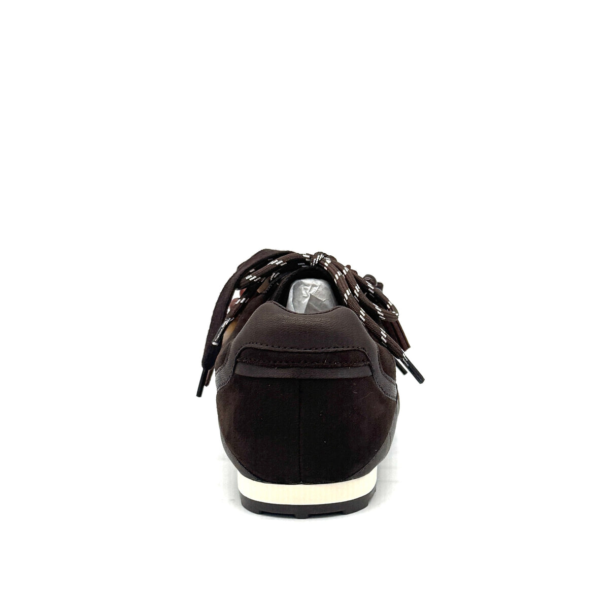 Dark Brown: Renato Garini Roma-611 retro runner sneaker in dark brown suede and leather with tassel lace charm and rope laces, side view