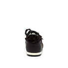 Dark Brown: Renato Garini Roma-639 retro runner sneaker in dark brown suede and leather with leopard print heel detail and embellished laces, side view
