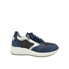 Renato Garini SEX16 sky blue platform sneaker with side zipper, layered panels and metallic trim, side profile