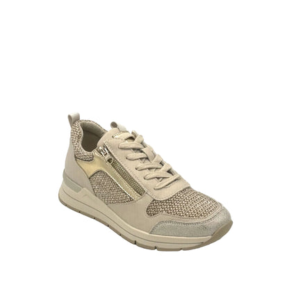 Renato Garini V1229 women’s woven comfort sneaker with side zip in gold