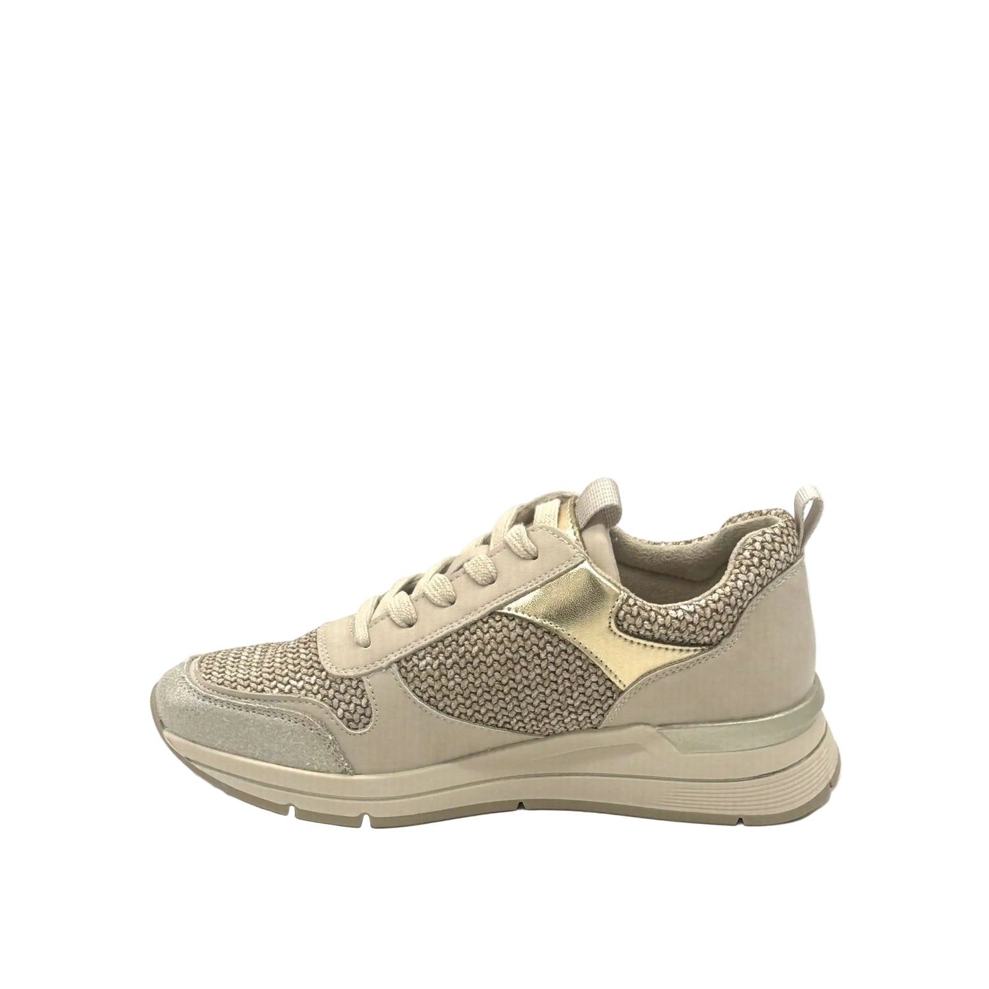 Renato Garini V1229 women’s woven comfort sneaker with side zip in gold