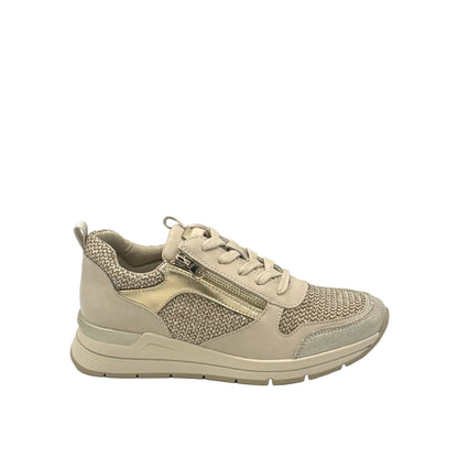 Renato Garini V1229 women’s woven comfort sneaker with side zip in gold