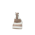Renato Garini WEX47 white stretch-knit slip-on sneaker showing the pull tab, metallic heel panel and chunky platform sole, rear view