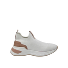 Renato Garini WEX47 white stretch-knit slip-on sneaker with a sock-style collar, sculpted platform sole and metallic heel accent, side profile