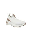 Renato Garini WEX47 white stretch-knit slip-on sneaker with a textured upper, chunky platform sole and metallic heel accent, three-quarter view
