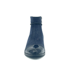 Spring Step Shelbi genuine leather ankle boot in navy with patent cap toe, studded ankle strap and block heel, front view