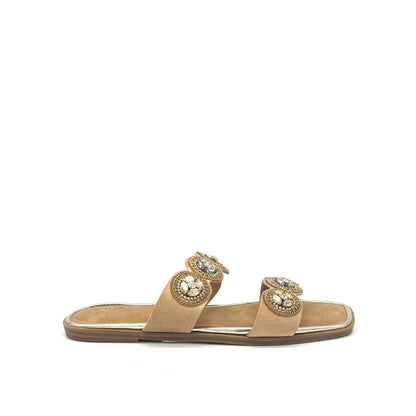EXE A20 Double-Strap Jewel Medallion Slide Sandal