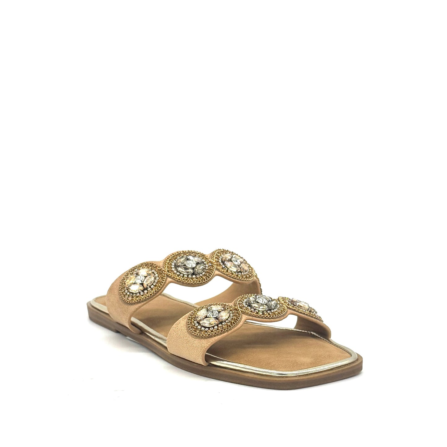 EXE A20 Double-Strap Jewel Medallion Slide Sandal