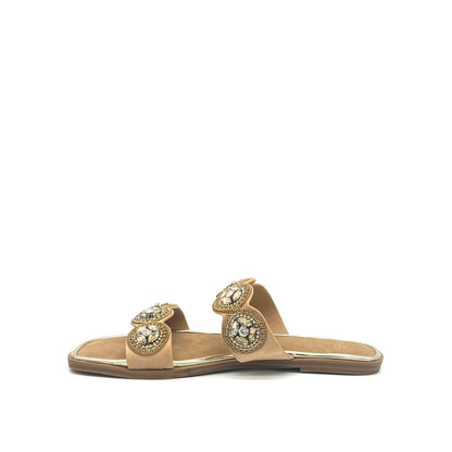 EXE A20 Double-Strap Jewel Medallion Slide Sandal