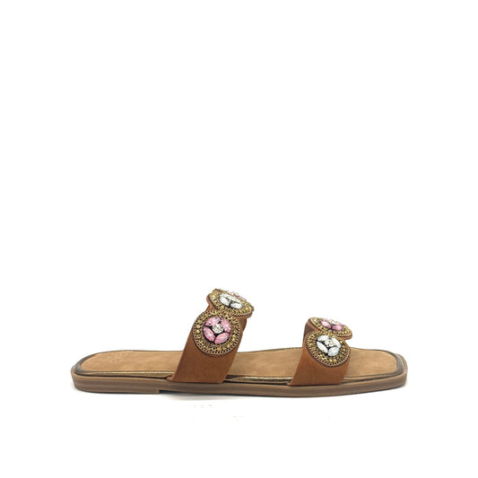 EXE A20 Double-Strap Jewel Medallion Slide Sandal