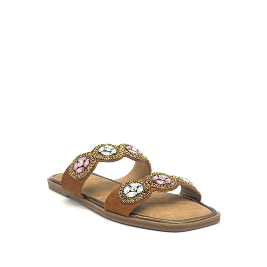 EXE A20 Double-Strap Jewel Medallion Slide Sandal