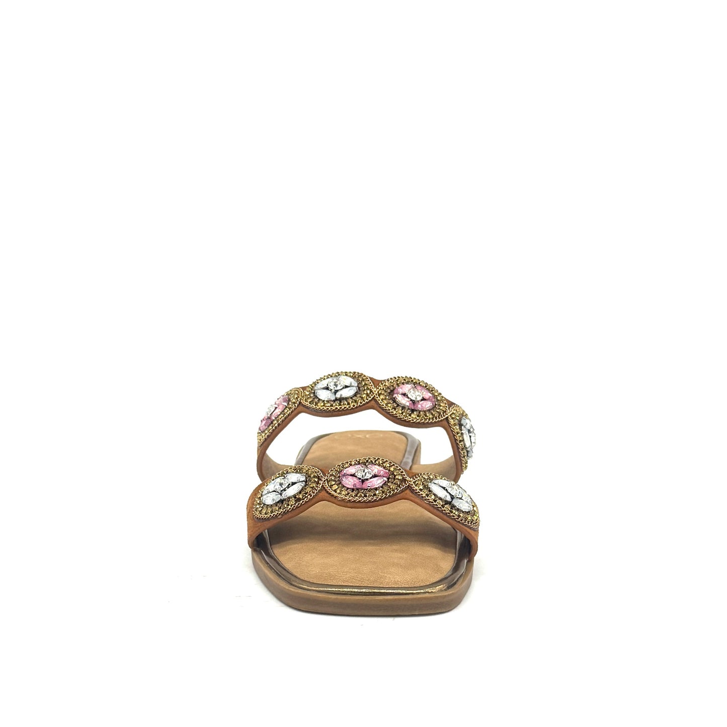 EXE A20 Double-Strap Jewel Medallion Slide Sandal