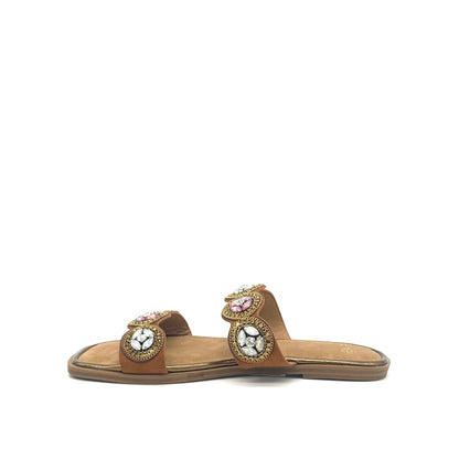 EXE A20 Double-Strap Jewel Medallion Slide Sandal