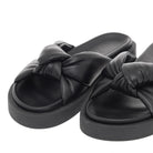 Black: EXE Artemis-940 puffy twist knot slide sandal with black flatform sole
