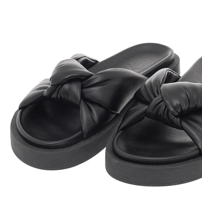 Black: EXE Artemis-940 puffy twist knot slide sandal with black flatform sole