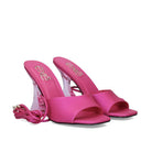 Pink: EXE Crystal-706 pink lace-up sandal with sculptural clear lucite heel and wrap ankle ties