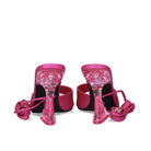 Pink: EXE Crystal-706 pink lace-up sandal with sculptural clear lucite heel and wrap ankle ties