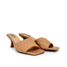 Beige: EXE Jennifer-566 quilted slide mule in beige with square toe and sculptural low heel