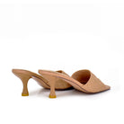 Beige: EXE Jennifer-566 quilted slide mule in beige with square toe and sculptural low heel