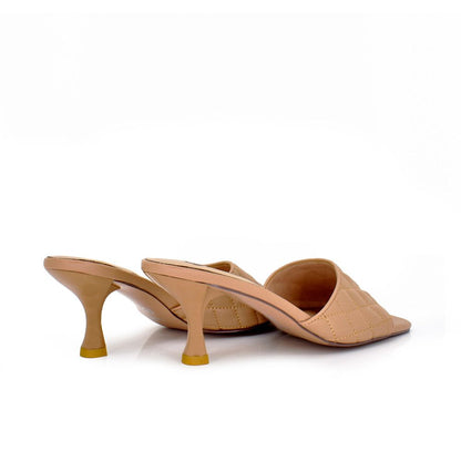 Beige: EXE Jennifer-566 quilted slide mule in beige with square toe and sculptural low heel