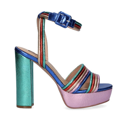Multi: EXE Ophelia-829 multi-strap platform block heel sandal in multi with square buckle ankle strap, side view