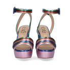 Multi: EXE Ophelia-829 multi-strap platform block heel sandal in multi with square buckle ankle strap, side view