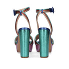 Multi: EXE Ophelia-829 multi-strap platform block heel sandal in multi with square buckle ankle strap, side view