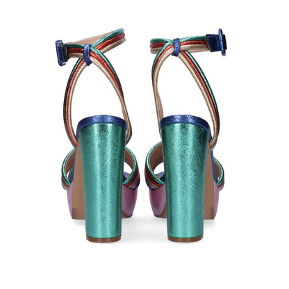 Multi: EXE Ophelia-829 multi-strap platform block heel sandal in multi with square buckle ankle strap, side view