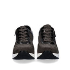 Front view of Renato Garini EX34 grey lace-up wedge sneakers with sparkling toe panels, side zippers and contrasting white soles