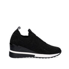 Renato Garini WEX22 black rhinestone slip-on wedge sneaker with ribbed collar and contrasting black-and-white sole, side profile